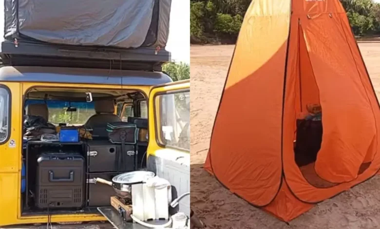 Casal transforma carro em casa sobre rodas e viraliza durante temporada no Rio Araguaia