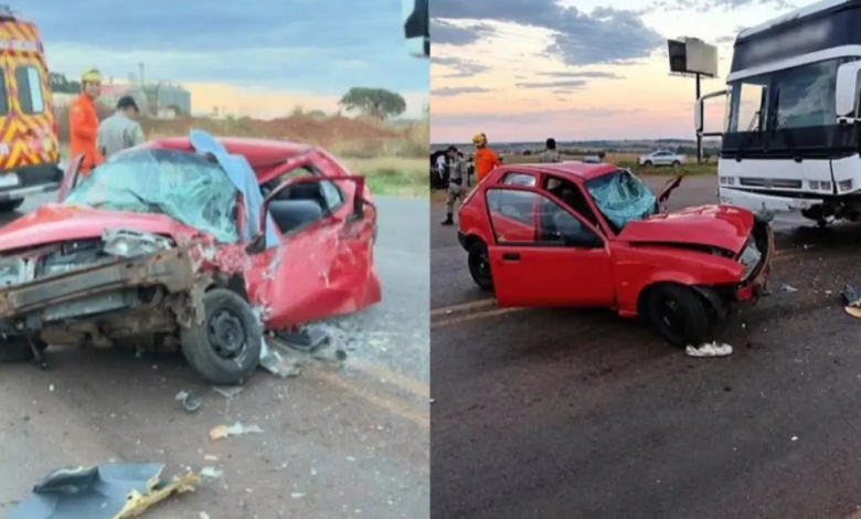 Acidente entre carro e ônibus deixa idoso morto na GO-174